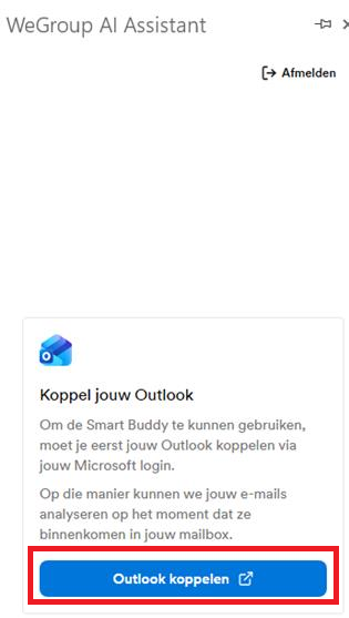 Scherm Koppel jouw Outlook met de knop Outlook koppelen