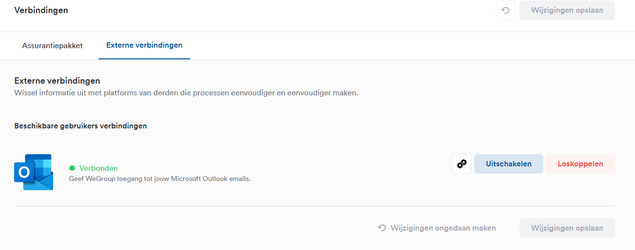 Outlook-koppeling met de groene status Verbonden