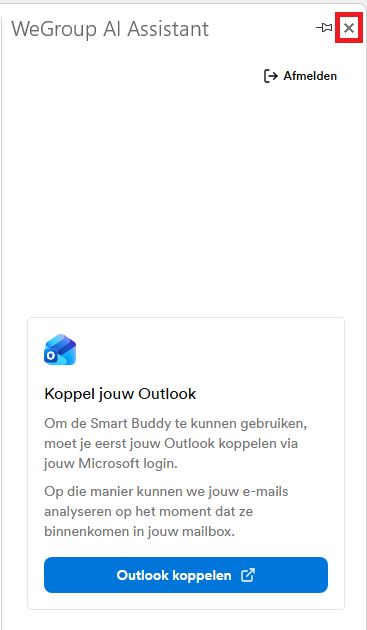 WeGroup AI Assistant met het kruisje rechtsboven om het venster te sluiten